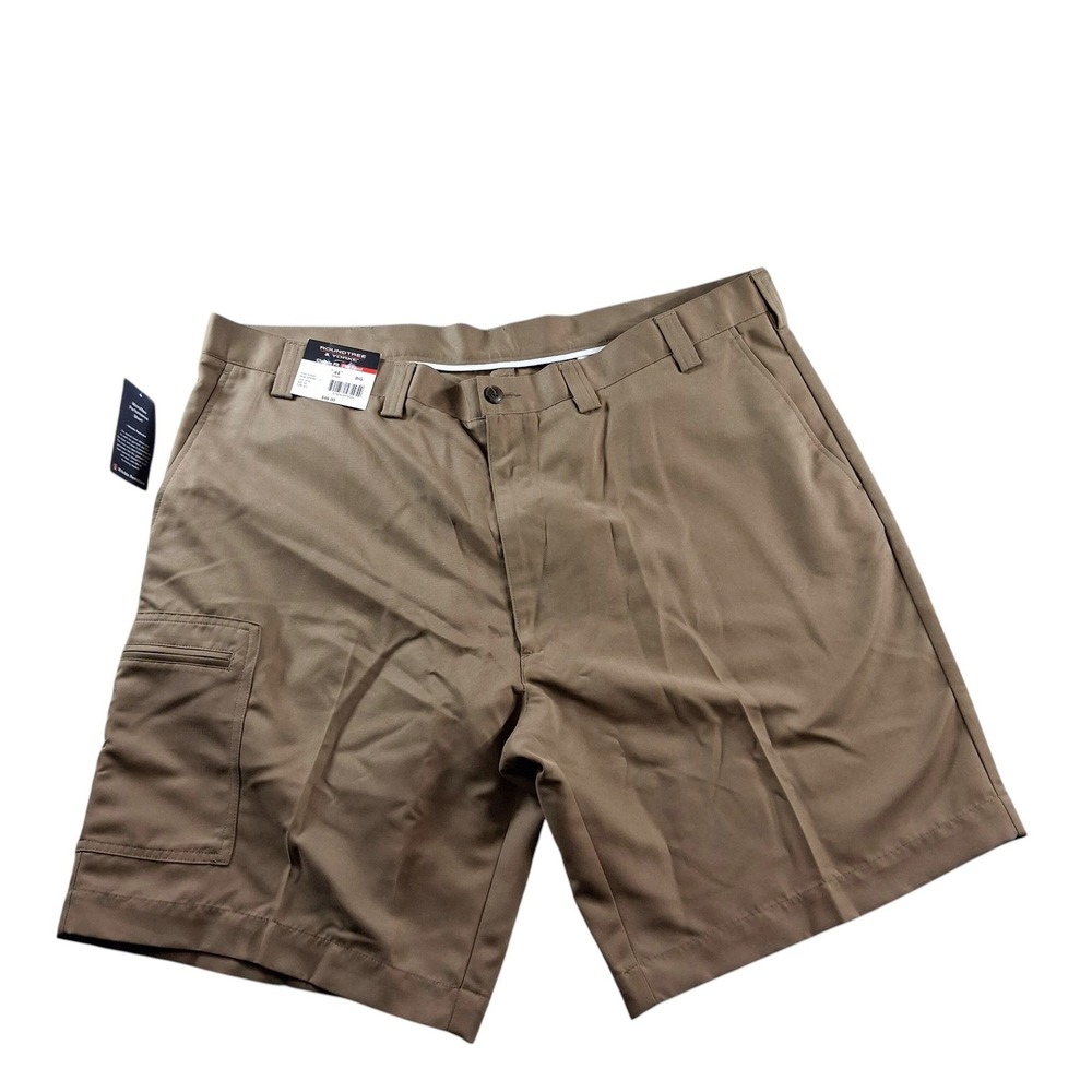 Roundtree & Yorke Mens Shorts 44 Khaki Classic Fit Flat Front Performance Cargo